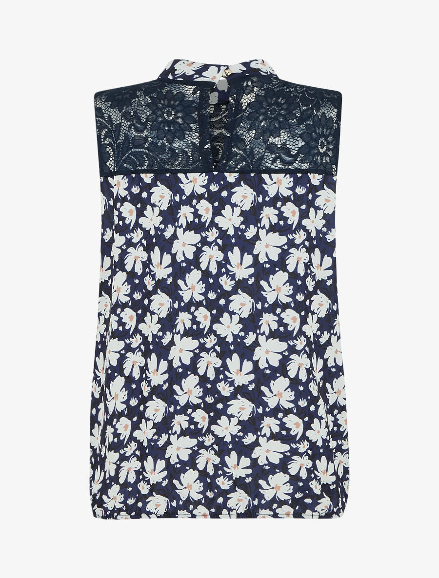Top imprimé floral à détail dentelle - Marine - 2