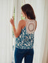 Top fluide imprimé et bretelles en crochet - Bleu canard - 1
