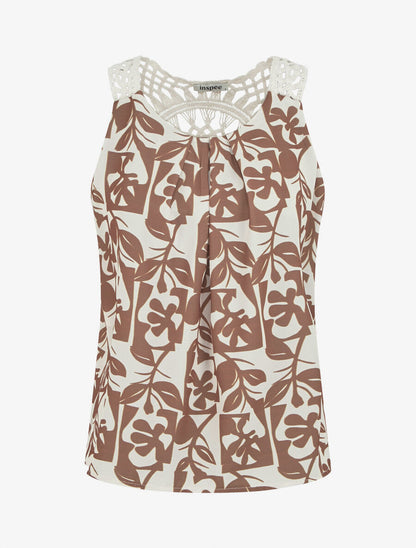 Top fluide imprimé et bretelles en crochet - Taupe - 4