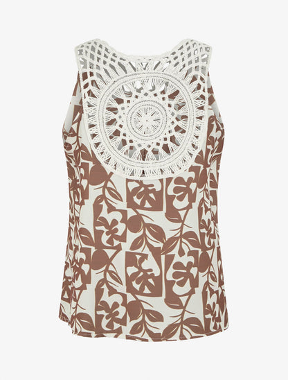 Top fluide imprimé et bretelles en crochet - Taupe - 2