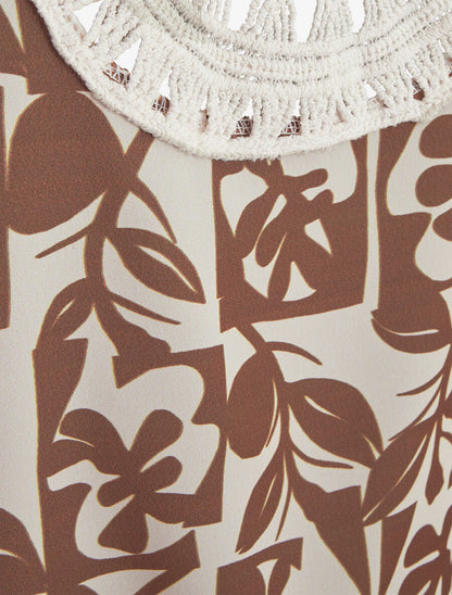 Top fluide imprimé et bretelles en crochet - Taupe - 3
