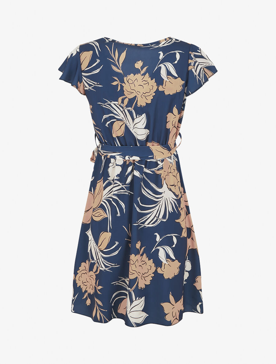 Robe mi-longue évasée imprimé fleuri - Marine - 2