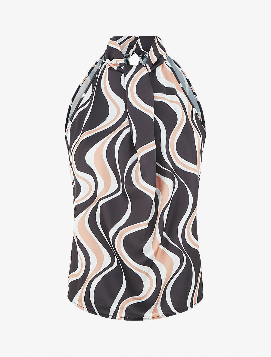 Top graphique sans manches col lavallière - Noir - 4