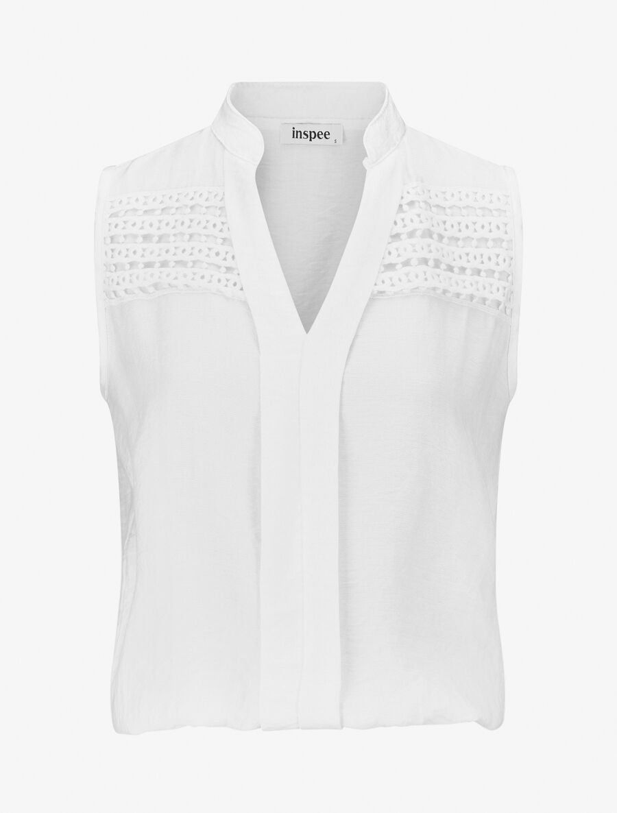 Top élastiqué uni sans manches - Blanc - 1
