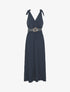 Robe longue à jupe texturée - Marine - 5