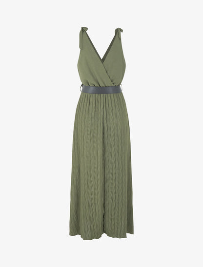 Robe longue à jupe texturée - Kaki - 2