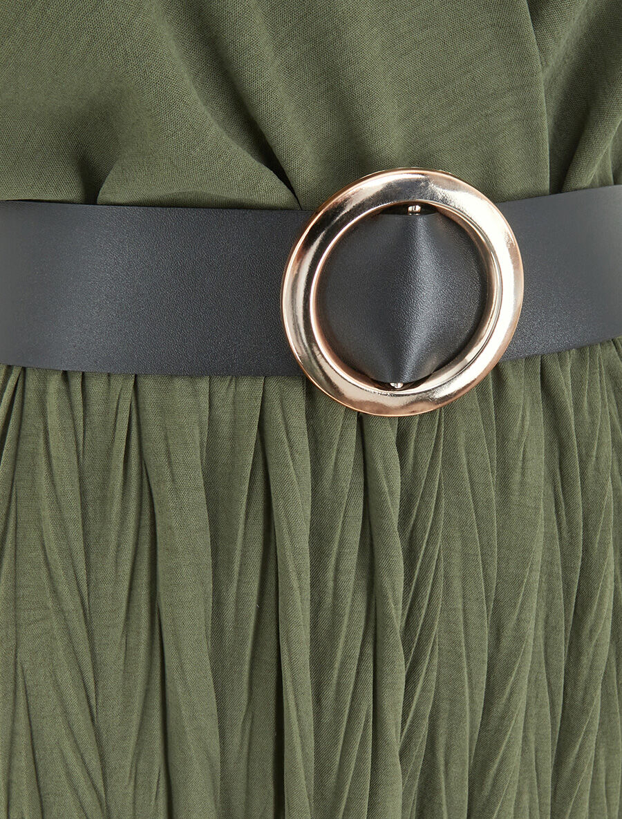 Robe longue à jupe texturée - Kaki - 3