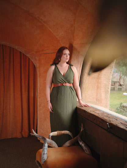 Robe longue à jupe texturée - Kaki - 4