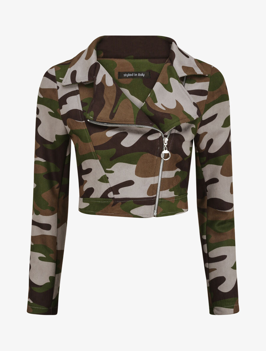 Crop veste imprimé militaire - Gris - 1