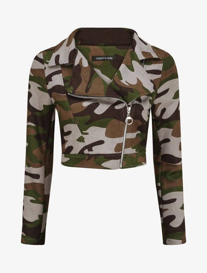 Crop veste imprimé militaire - Gris - 1