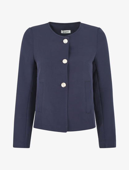 Veste courte à boutons stylisés - Marine - 5