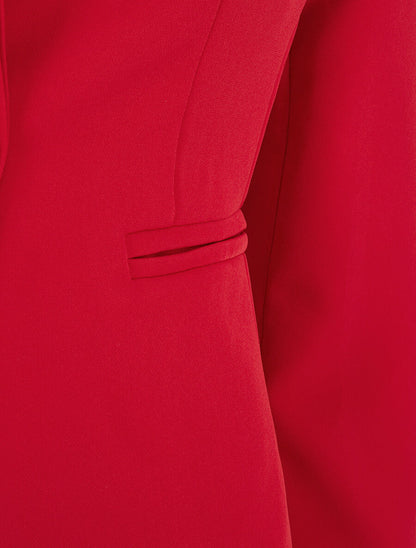 Veste mi-longue à poches décoratives - Rouge - 3