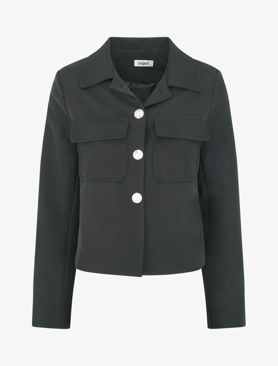 Blazer boutonné à poches - Noir - 1