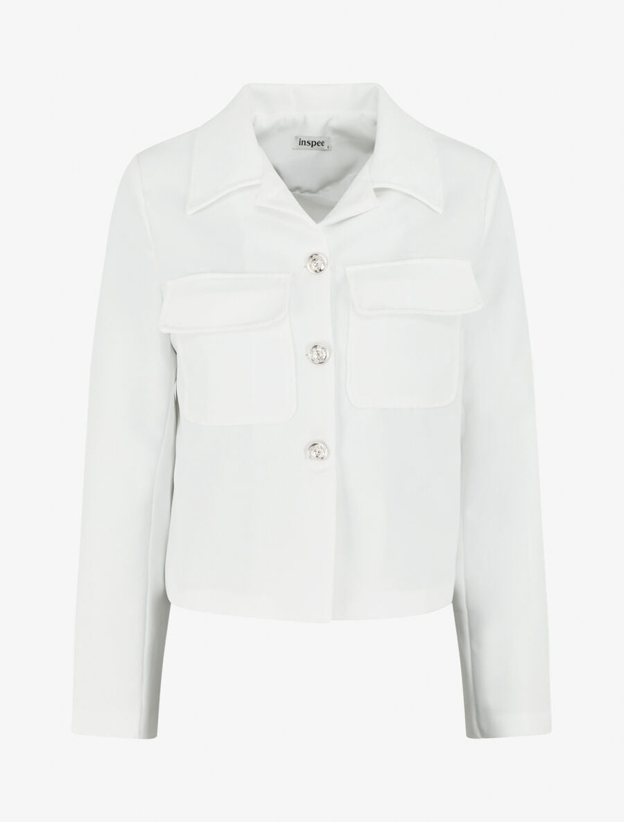 Blazer boutonné à poches - Blanc - 1