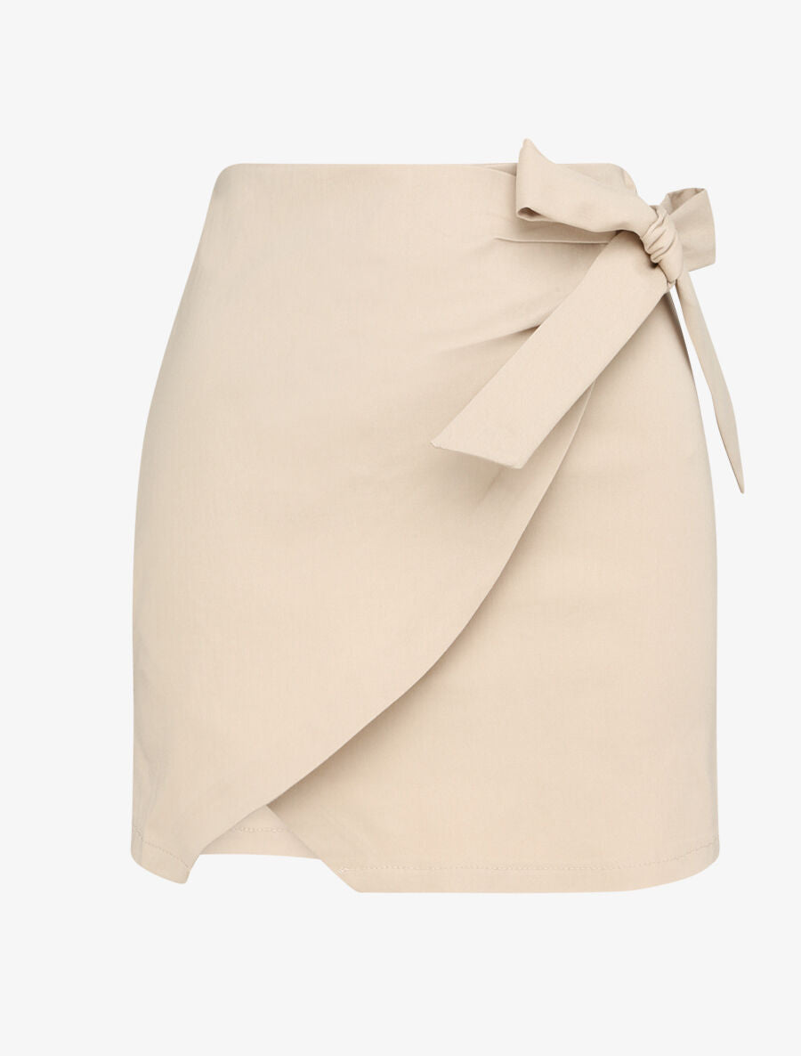 Mini-jupe portefeuille coupe droite - Beige - 1