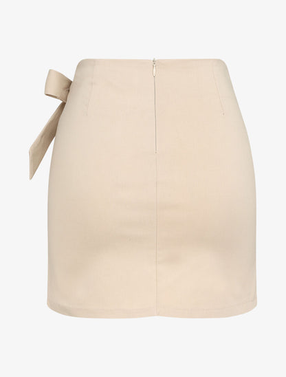 Mini-jupe portefeuille coupe droite - Beige - 2