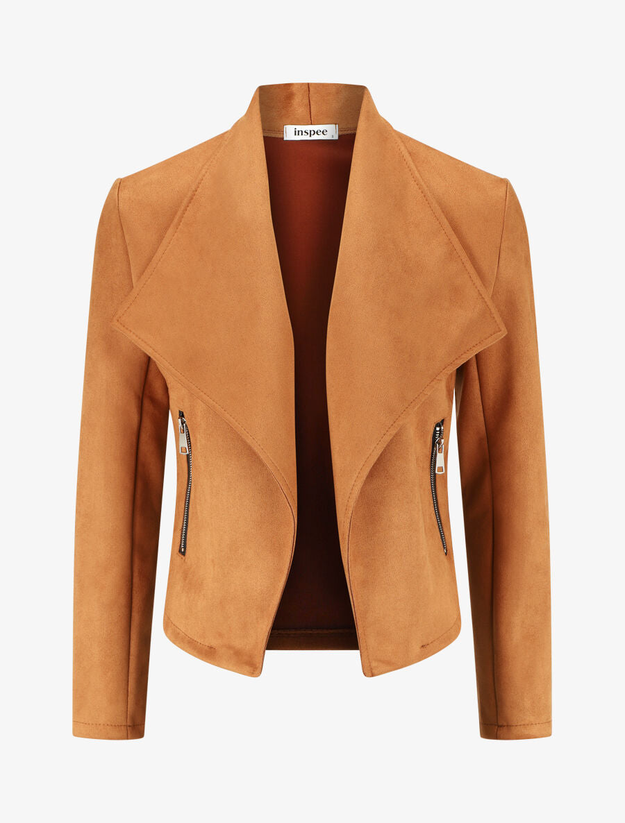 Veste en suédine à pans asymétriques - Camel - 1
