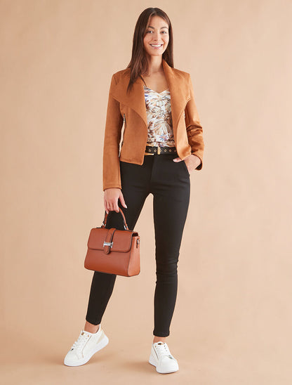 Veste en suédine à pans asymétriques - Camel - 4