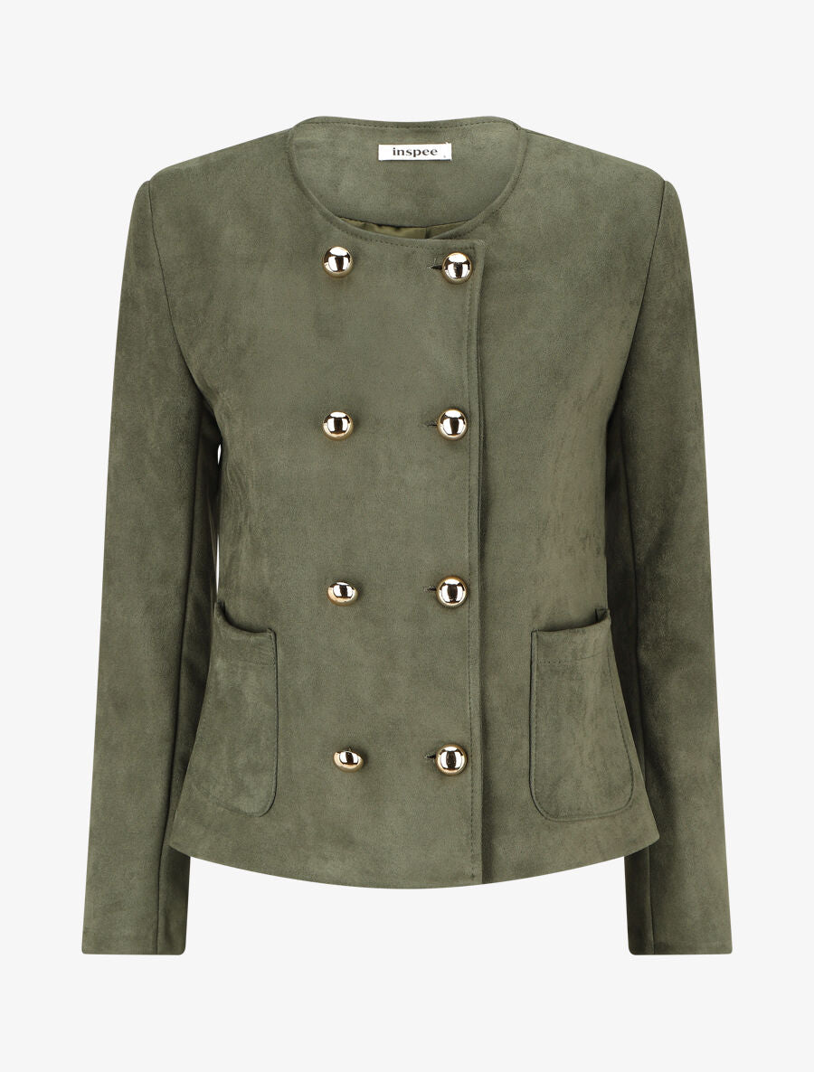 Veste en suédine boutonnée - Kaki - 1