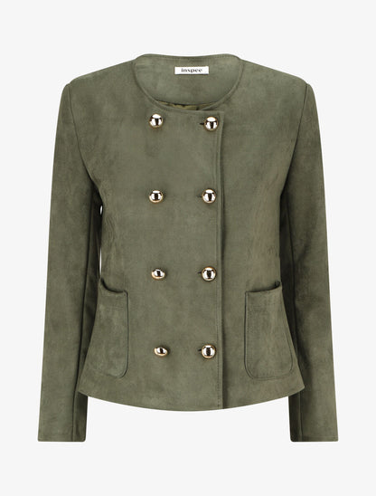 Veste en suédine boutonnée - Kaki - 1
