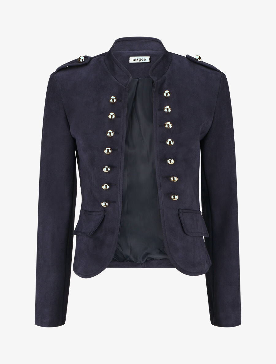 Veste en suédine à boutons décoratifs - Marine - 5