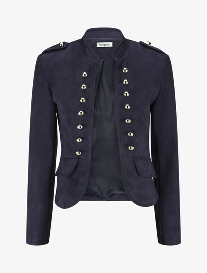 Veste en suédine à boutons décoratifs - Marine - 5