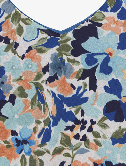 Débardeur motif floral et bretelles fantaisies - Bleu - 3