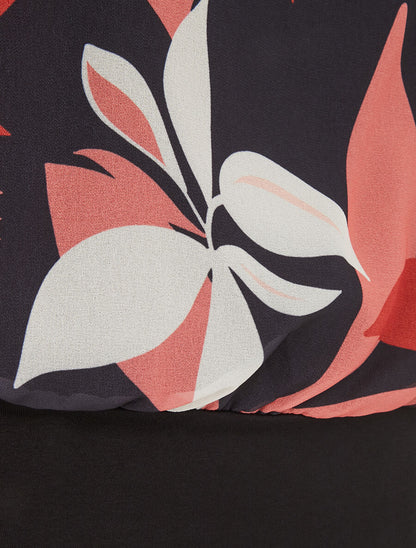 Blouse imprimé fleuri à manches volantées - Noir - 3