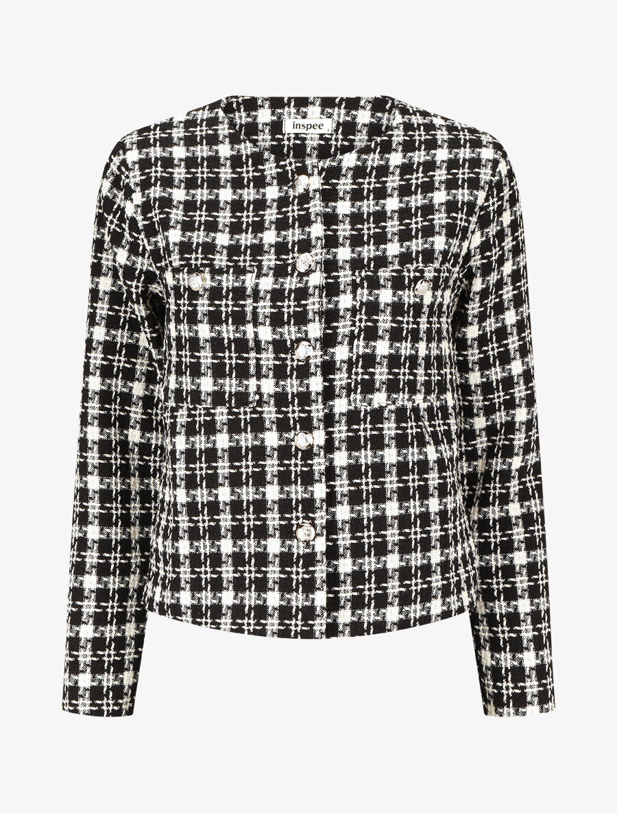 Veste en tweed boutonnée - Noir - 1