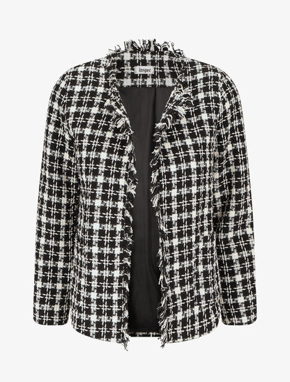 Veste en tweed ouverte à détail frangé - Noir - 4