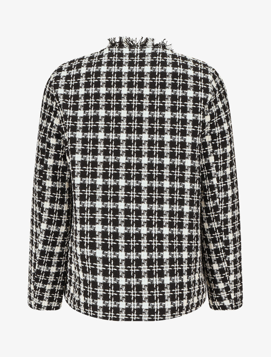 Veste en tweed ouverte à détail frangé - Noir - 2