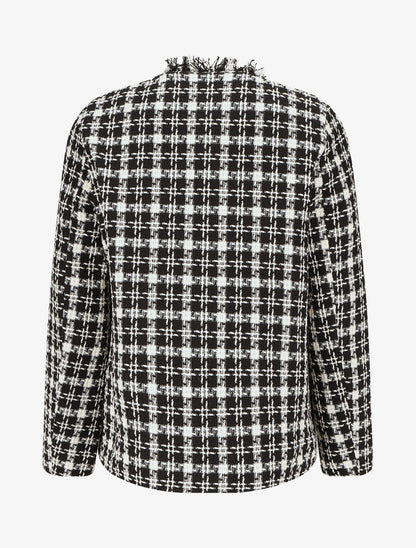 Veste en tweed ouverte à détail frangé - Noir - 2