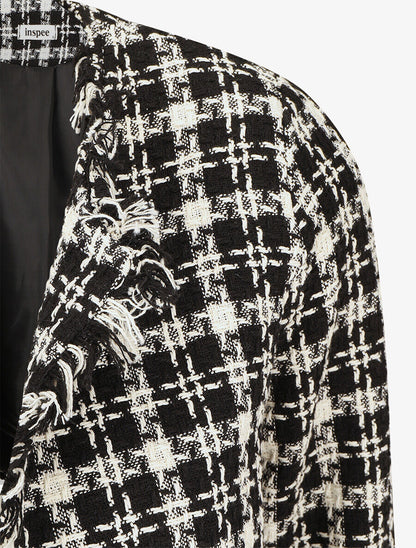 Veste en tweed ouverte à détail frangé - Noir - 3