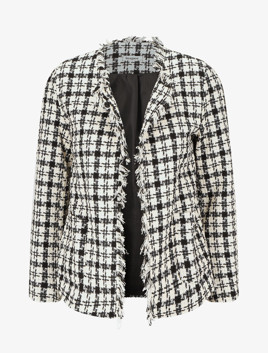 Veste en tweed ouverte à détail frangé - Blanc - 4