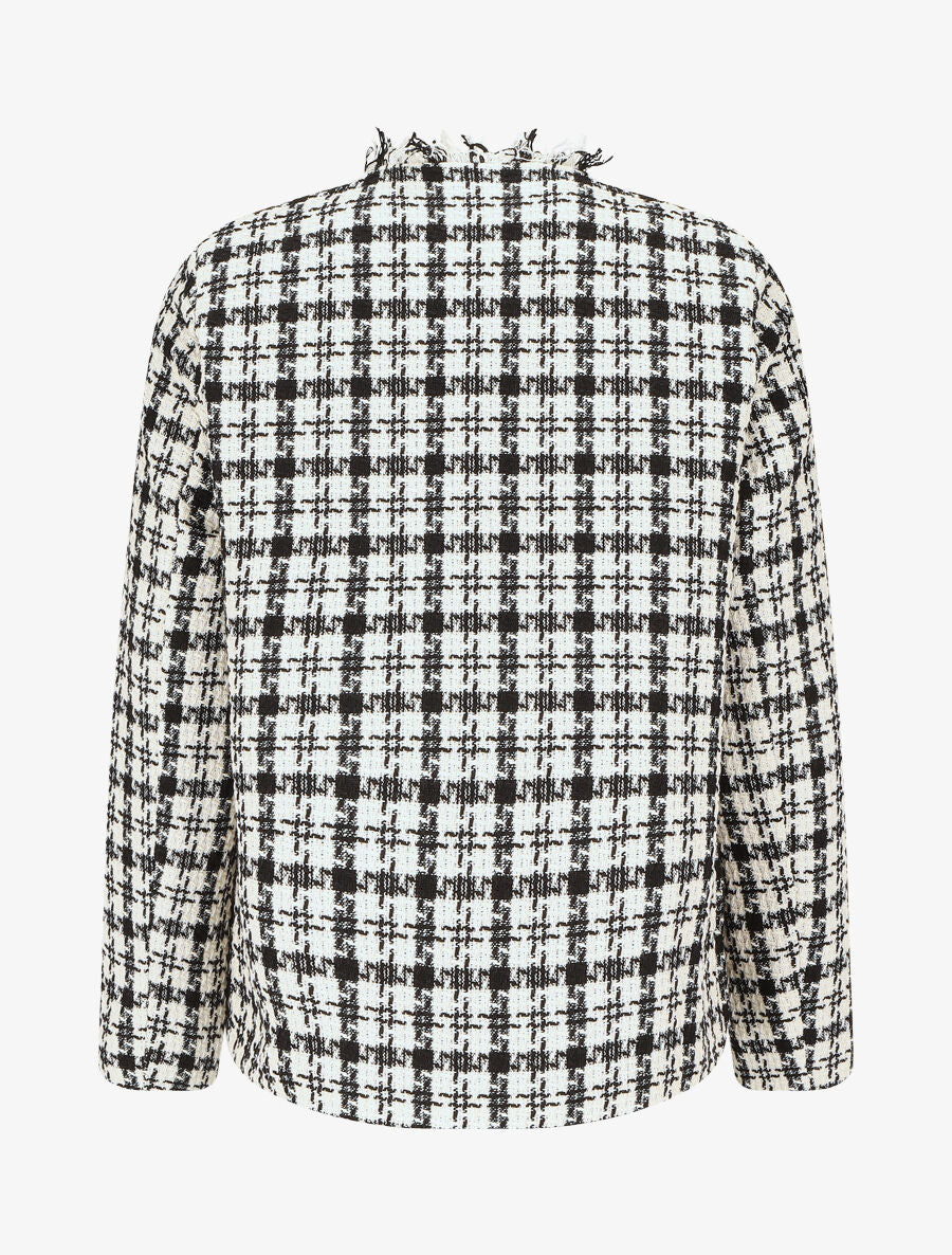 Veste en tweed ouverte à détail frangé - Blanc - 2