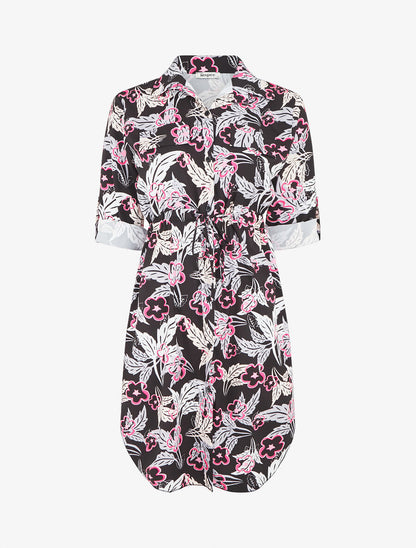 Robe imprimé fantaisie à manches retroussables - Noir - 4
