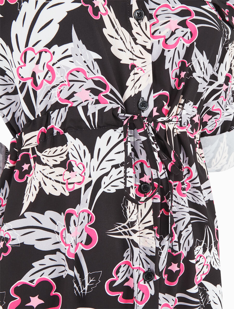 Robe imprimé fantaisie à manches retroussables - Noir - 3