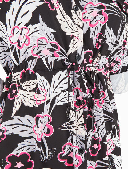 Robe imprimé fantaisie à manches retroussables - Noir - 3