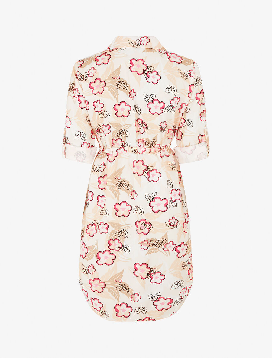 Robe imprimé fantaisie à manches retroussables - Beige - 2