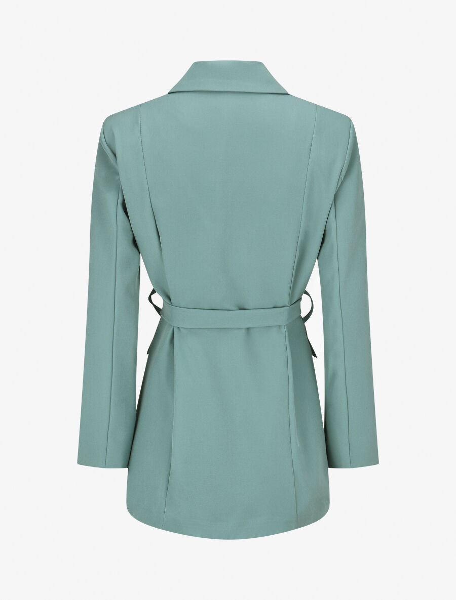 Blazer long uni ceinturé - Vert d&