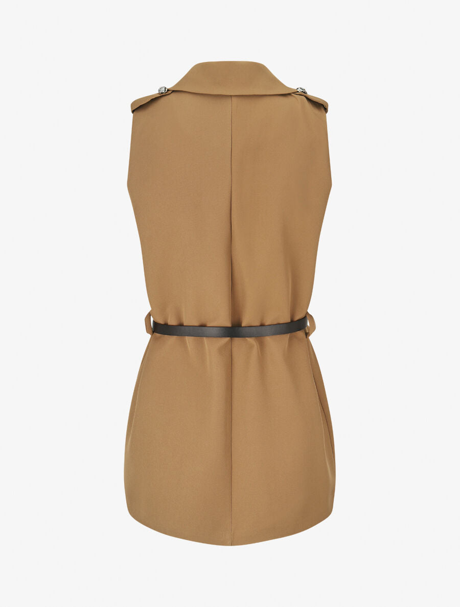 Blazer long uni à boutons métallisés aux épaules - Camel - 2