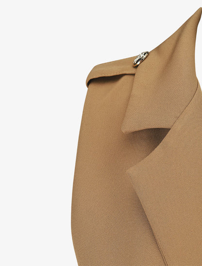 Blazer long uni à boutons métallisés aux épaules - Camel - 3