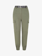 Pantalon cargo élastiqué uni - Kaki - 1