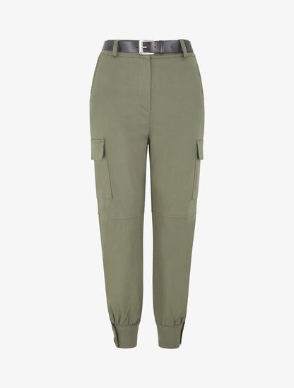 Pantalon cargo élastiqué uni - Kaki - 1