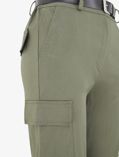 Pantalon cargo élastiqué uni - Kaki - 3