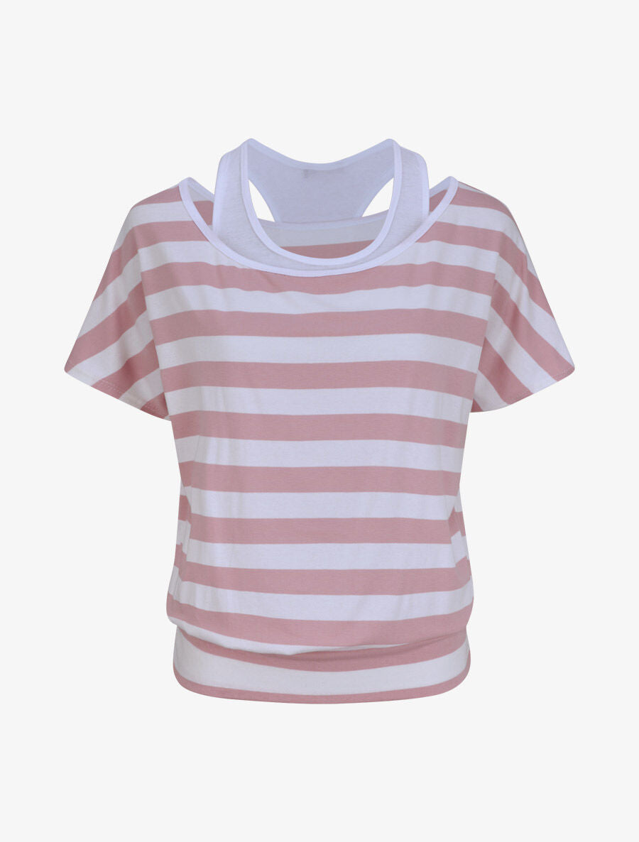 Top marinière coupe boule à débardeur intégré - Rose - 1