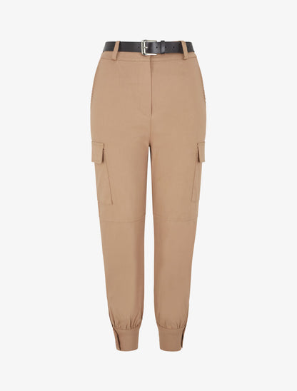 Pantalon cargo élastiqué uni - Camel - 1