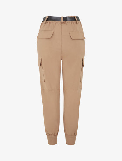 Pantalon cargo élastiqué uni - Camel - 2