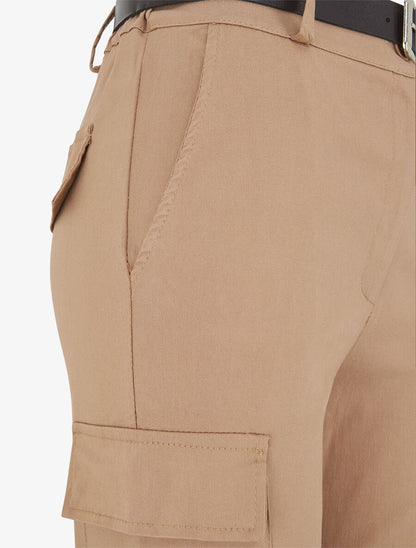 Pantalon cargo élastiqué uni - Camel - 3