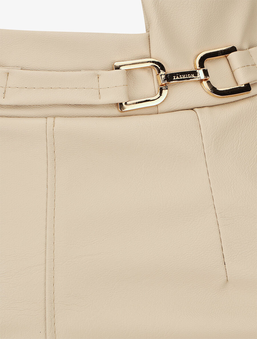 Jupe longue en simili à ceinture stylisée - Beige - 3